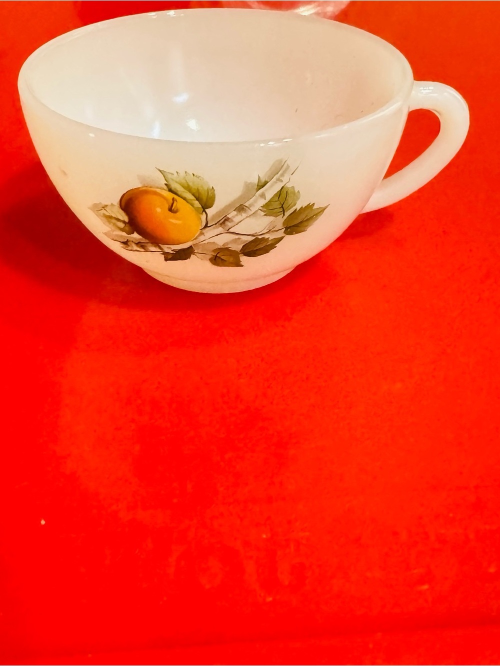 Vintage Floral Fruit White Porcelain Orange Apple Design Tea Cup only3”diameter